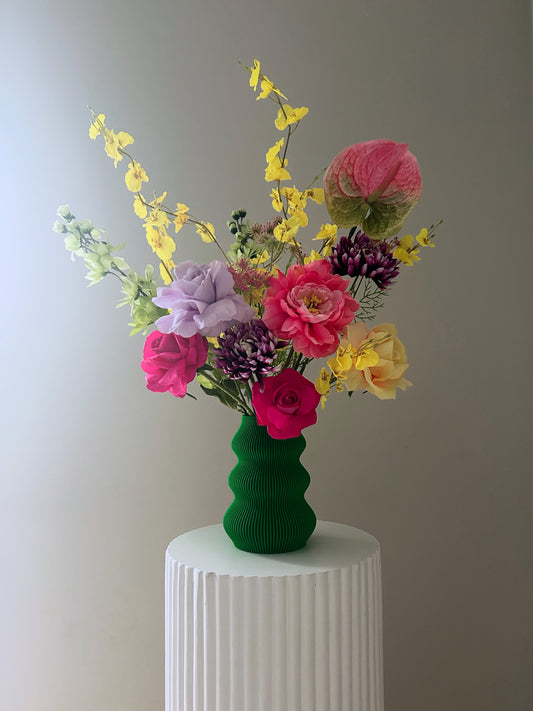Luxe Faux Floral Arrangement in 3D Printed Vase- Medium 180 Degree