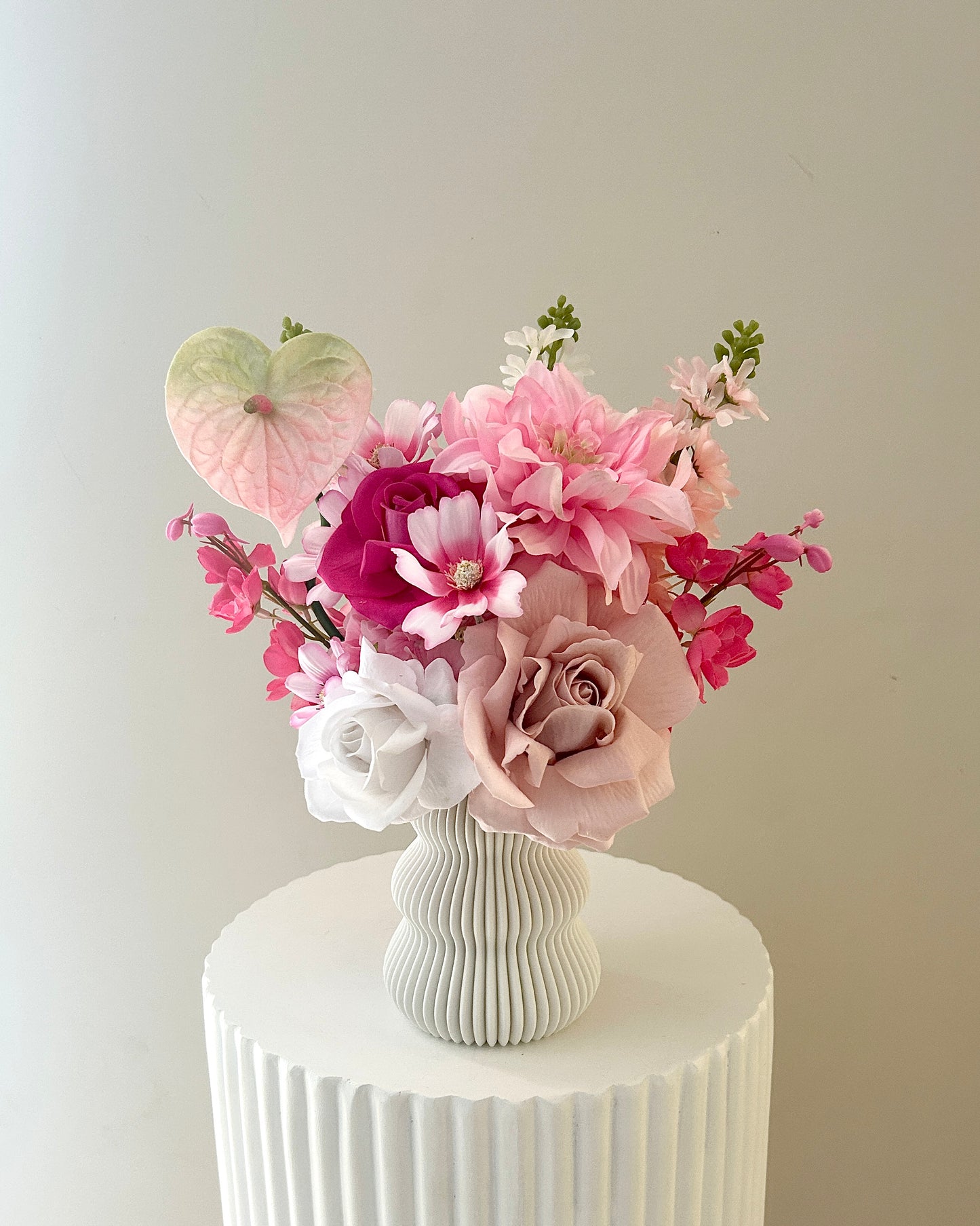 Luxe Faux Floral Arrangement in 3D Printed Vase- Medium 180 Degree