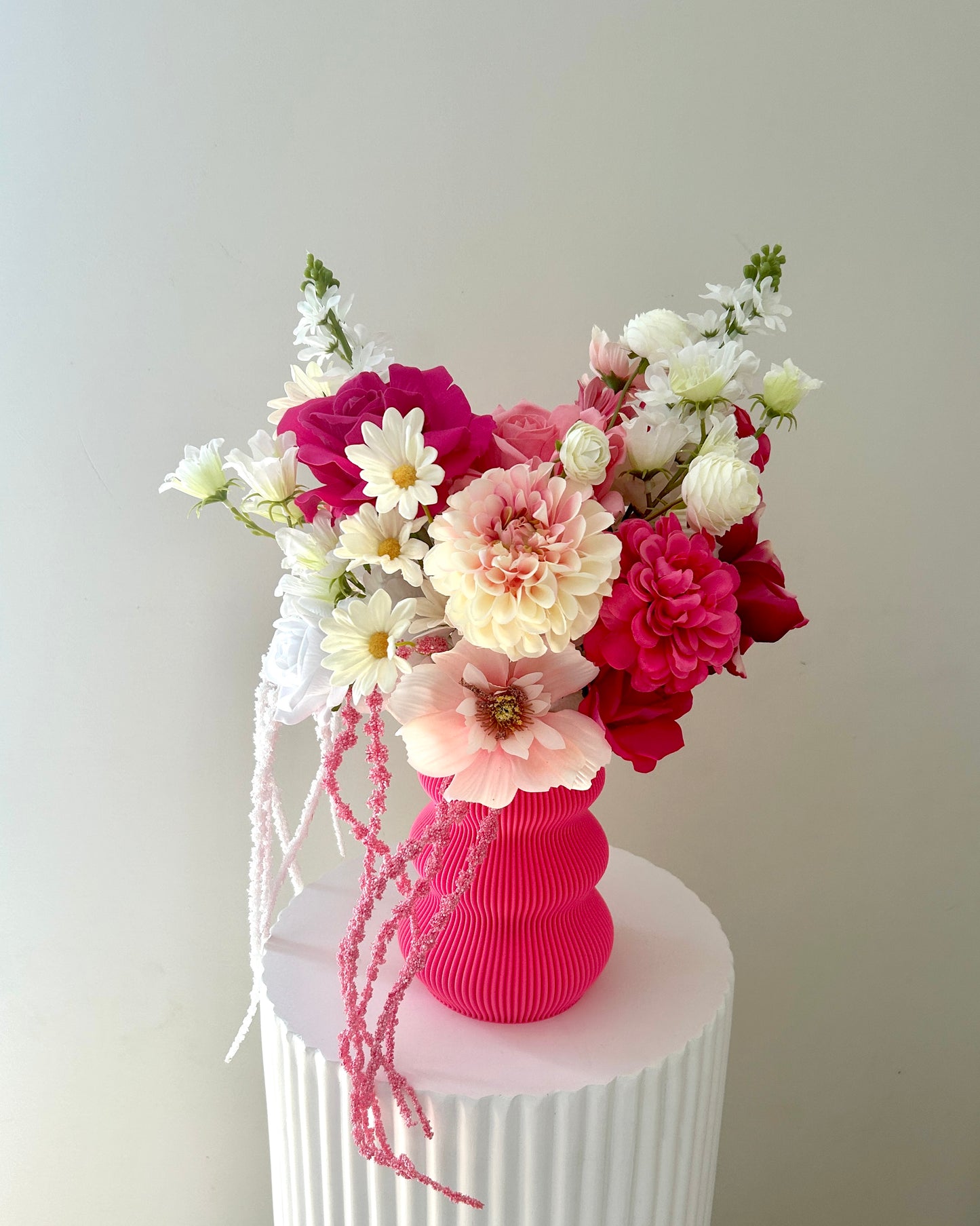 Luxe Faux Floral Arrangement in 3D Printed Vase- Medium 180 Degree