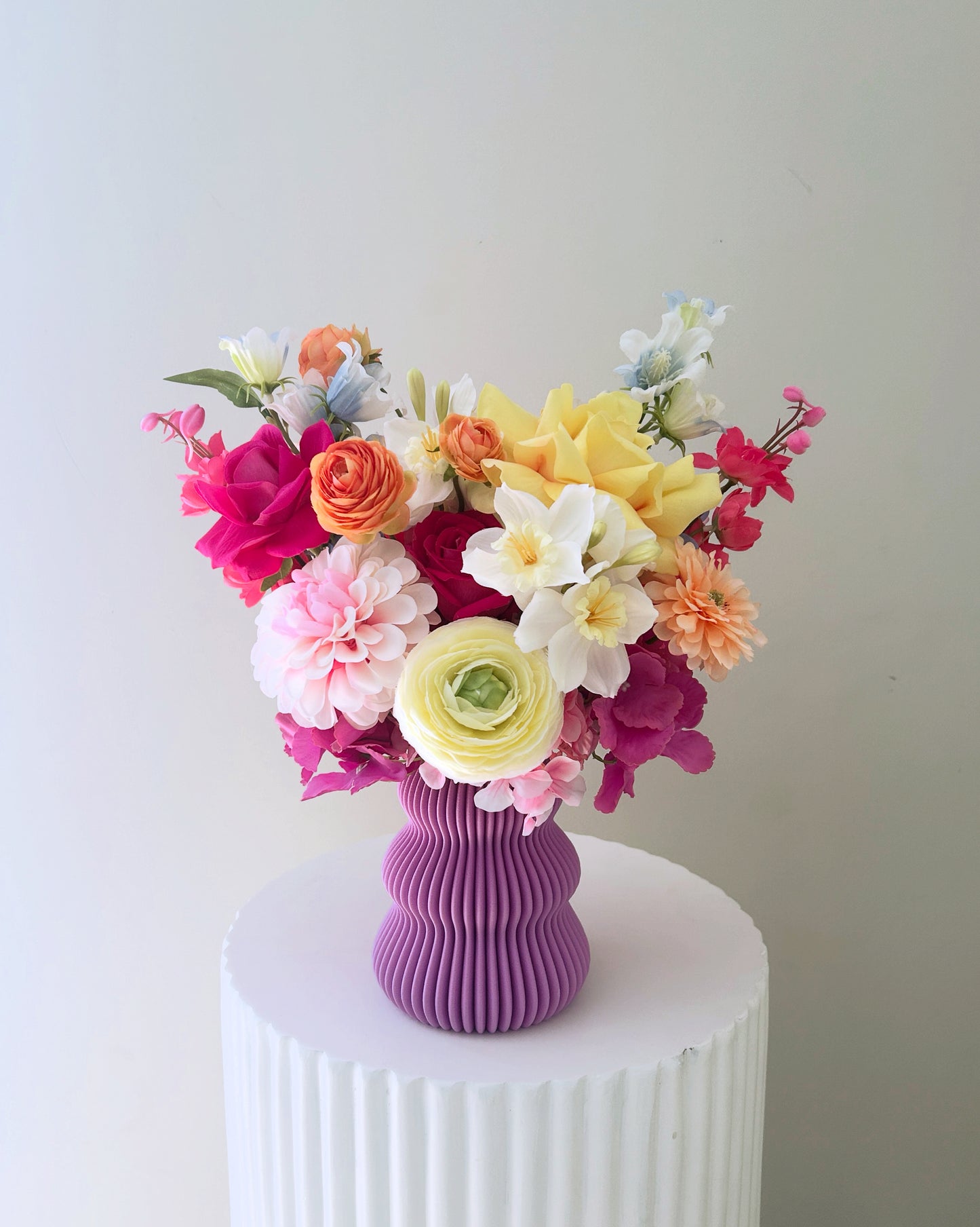 Luxe Faux Floral Arrangement in 3D Printed Vase- Medium 180 Degree