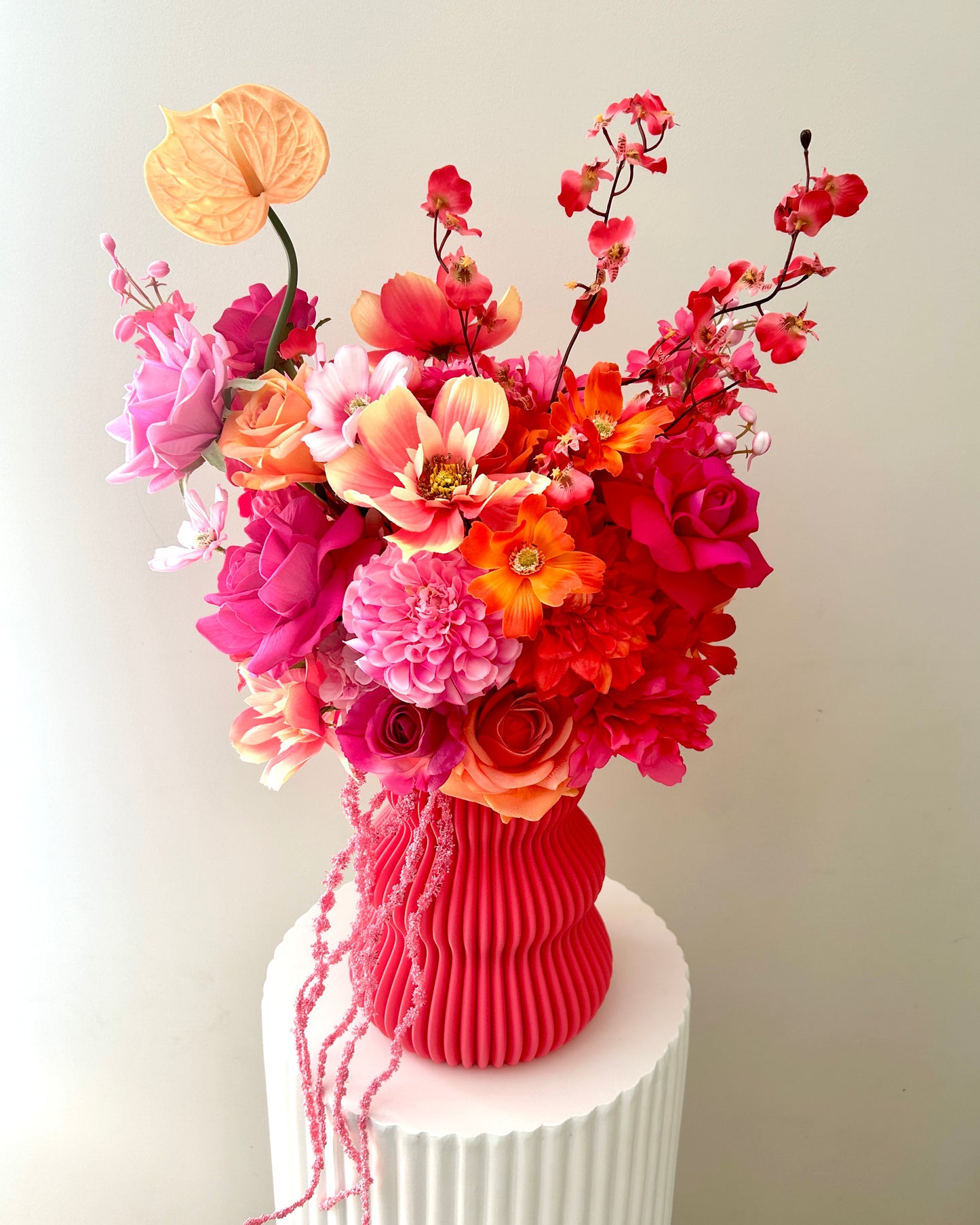 Luxe Faux Floral Arrangement in 3D Printed Vase- Medium 180 Degree