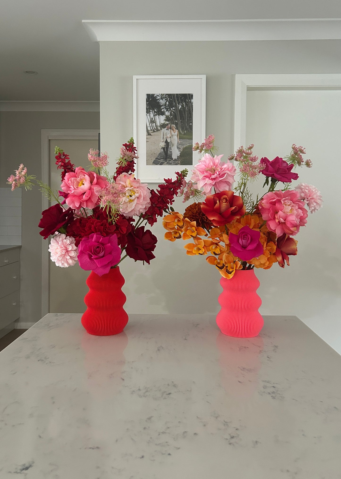 Luxe Faux Floral Arrangement in 3D Printed Vase- Medium 180 Degree