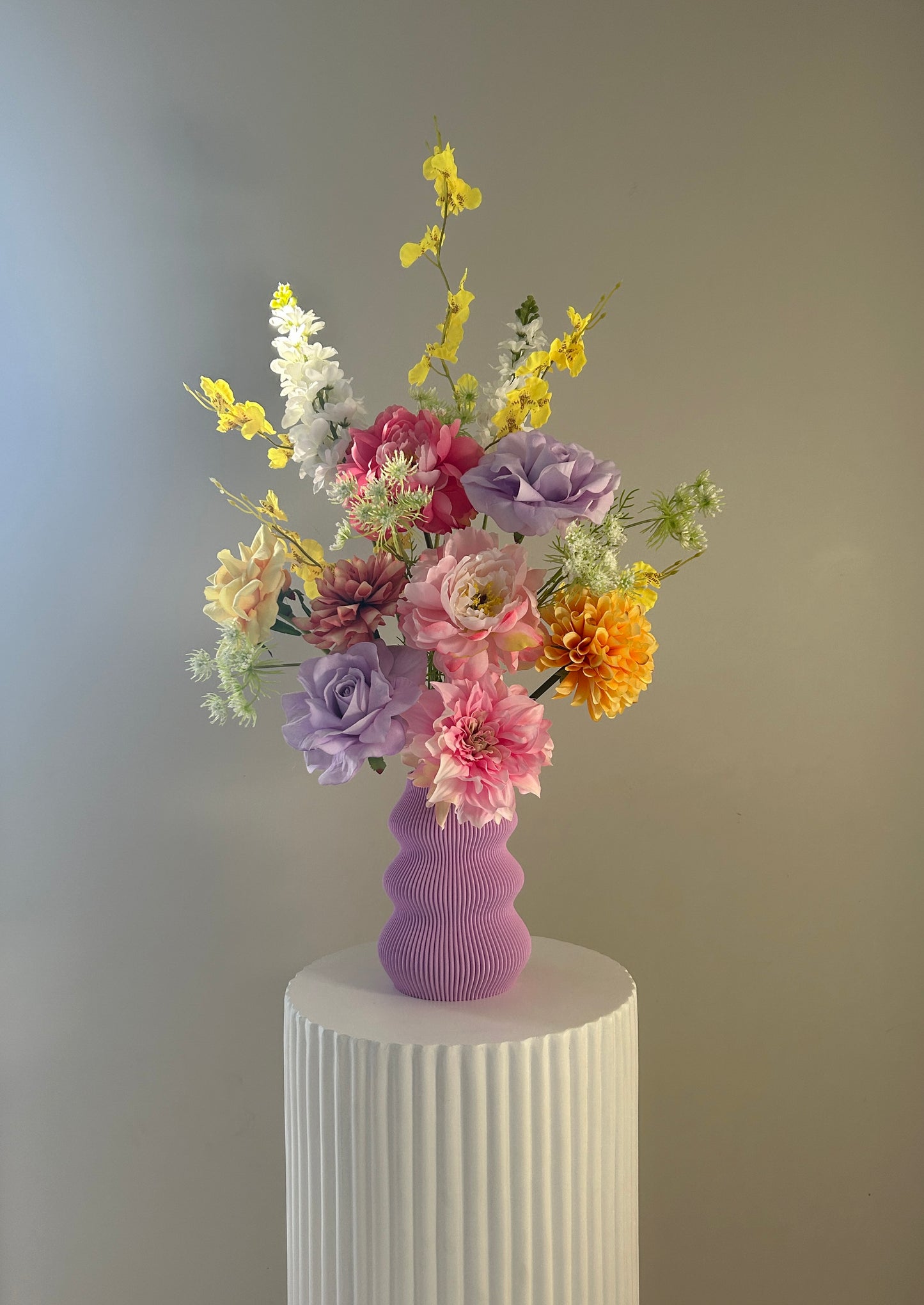 Luxe Faux Floral Arrangement in 3D Printed Vase- Medium 180 Degree